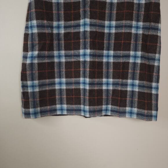 L.L. Bean Brown Plaid Mini Pencil Skirt Wool Blend Size 12 - Picture 3 of 8